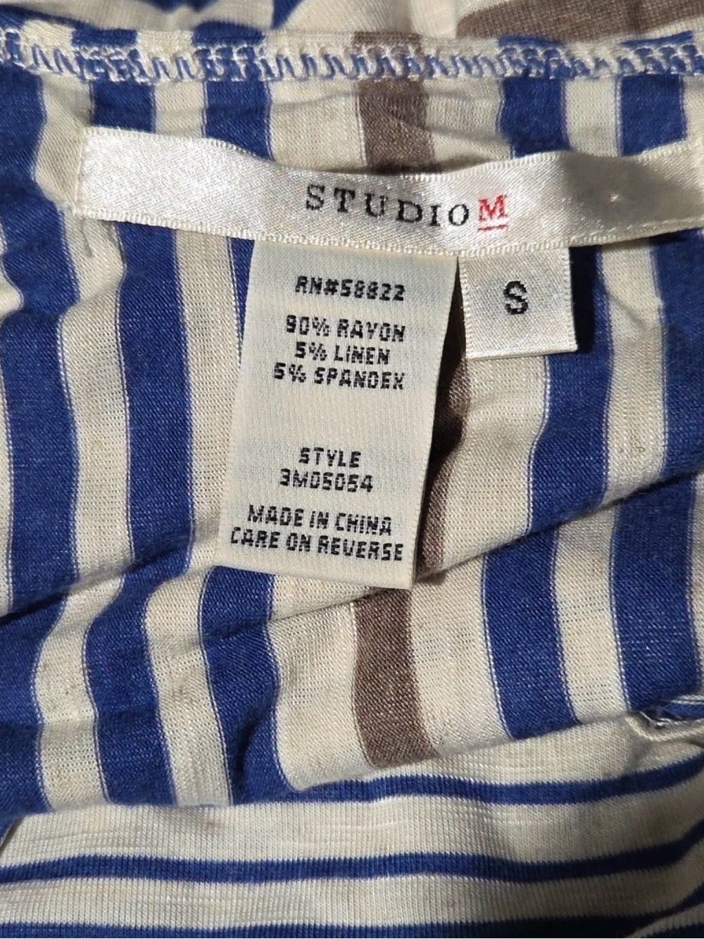 Studio M Navy, White & Tan Striped V-Neck Maxi Dress - Picture 5 of 5